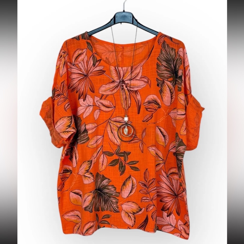 ShopEvelynne Orange Floral Tunic Top